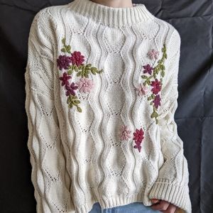 Cream Coloured Embroidered Knit Sweater size XXL